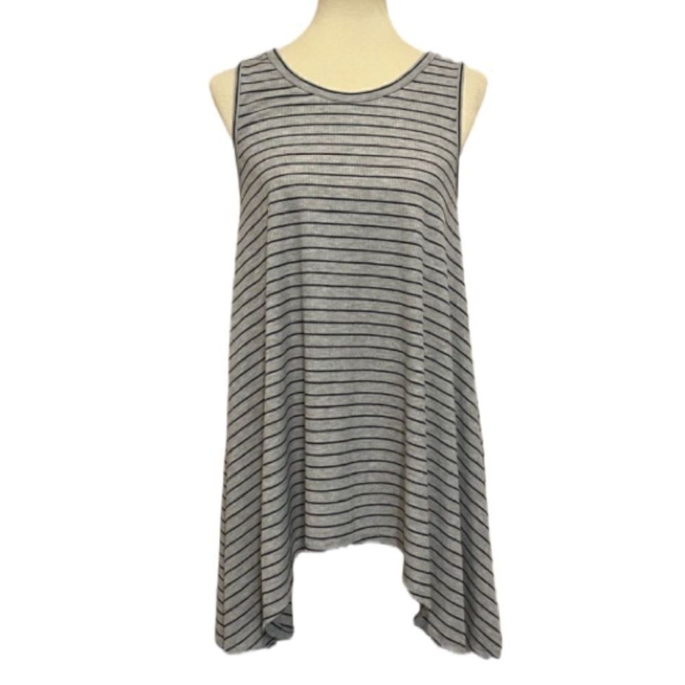 Nu Label Gray Black Pinstripe Waterfall High Low Tunic Tank Top USA L